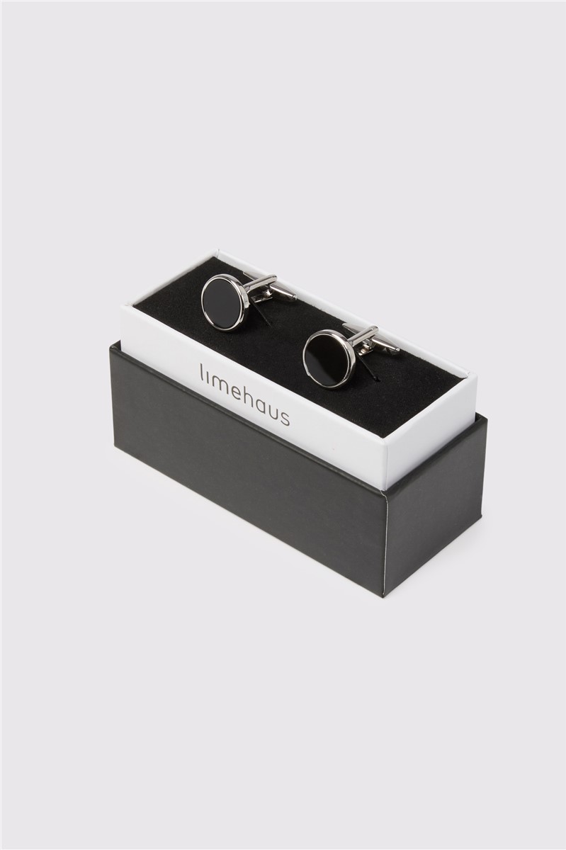 Silver Onyx Round Cufflinks