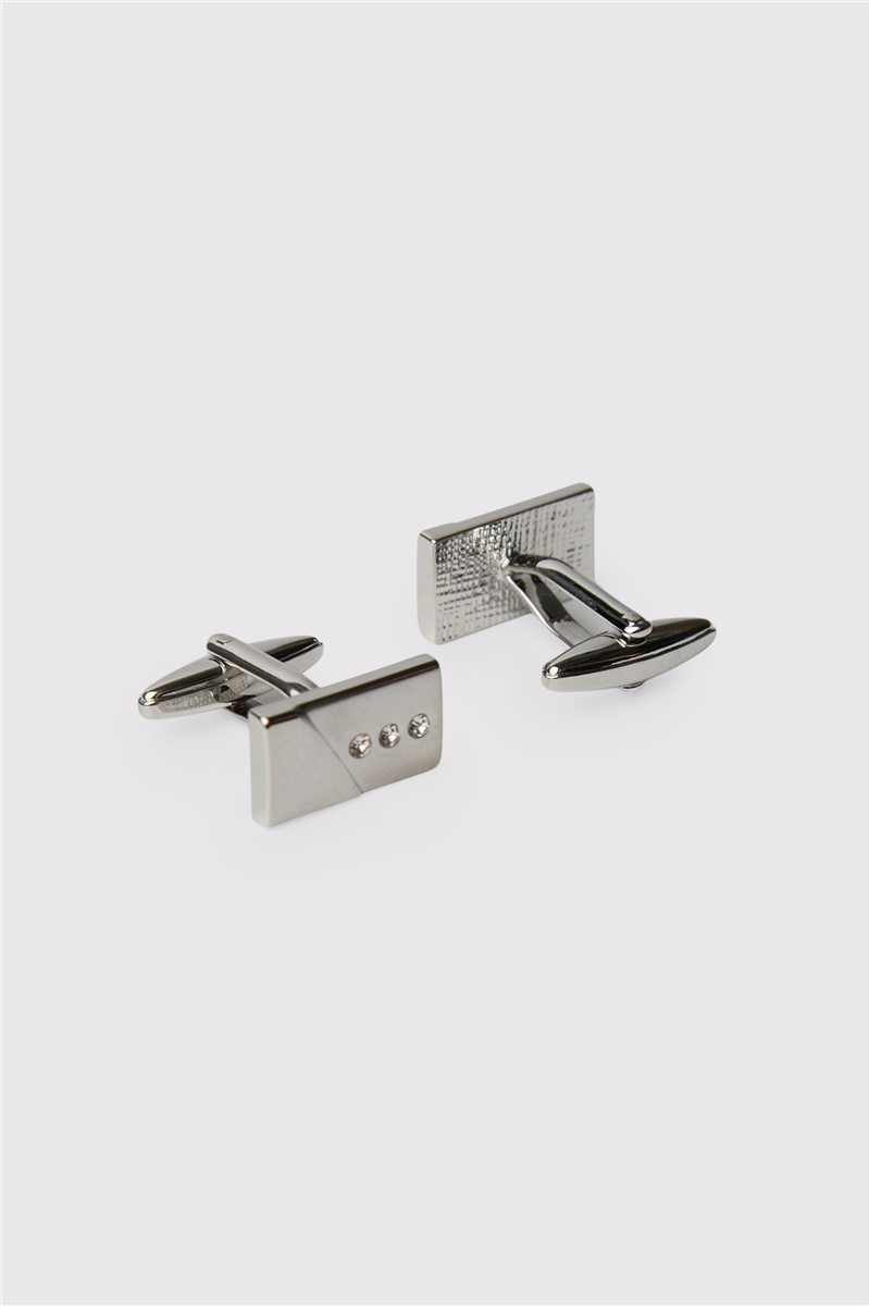  Silver Crystal Rectangle Cufflinks