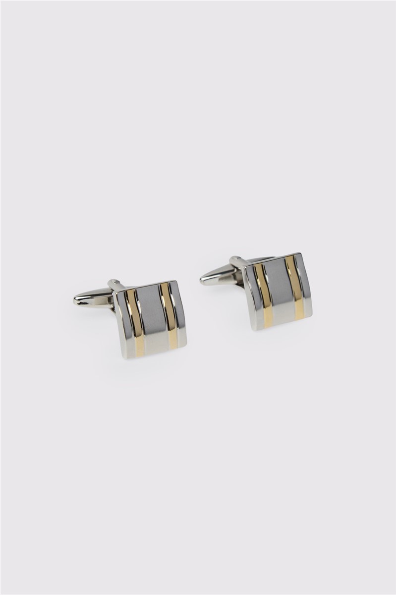  Silver Square Curved Line Cufflinks