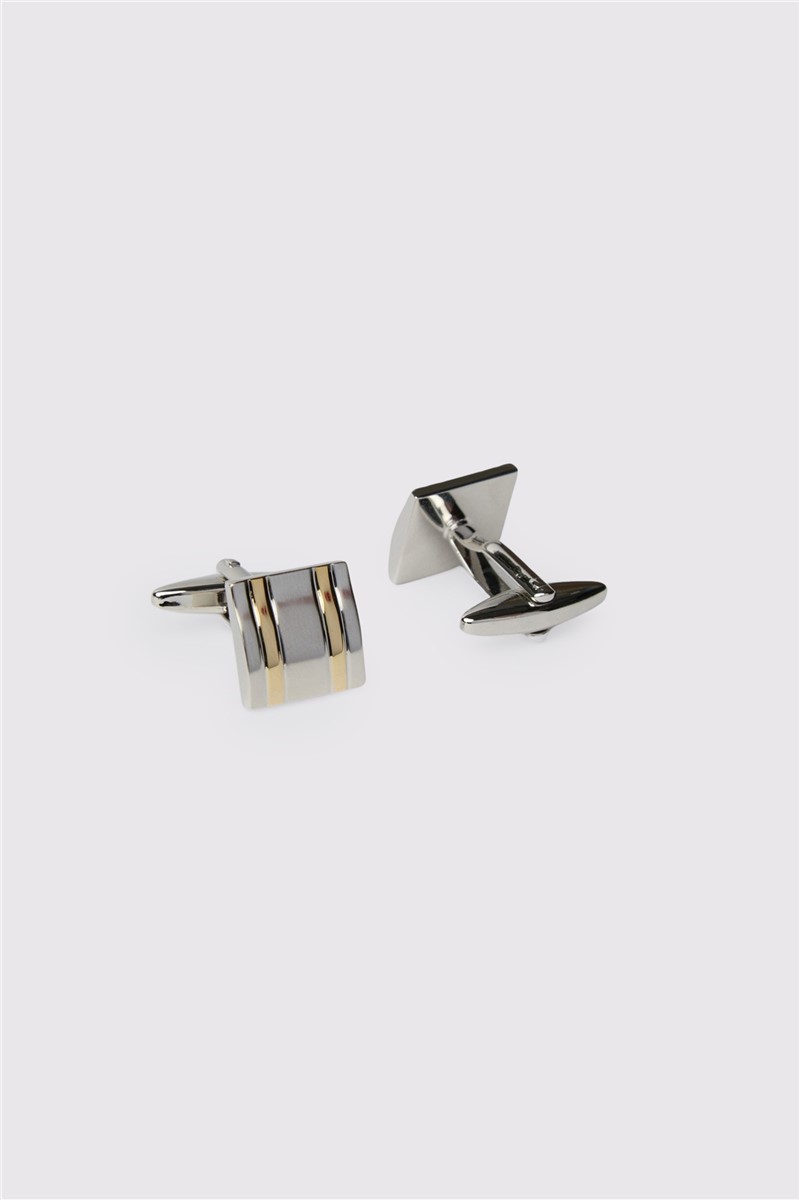  Silver Square Curved Line Cufflinks