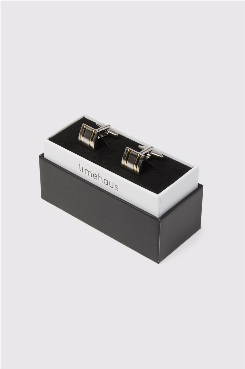  Silver Square Curved Line Cufflinks