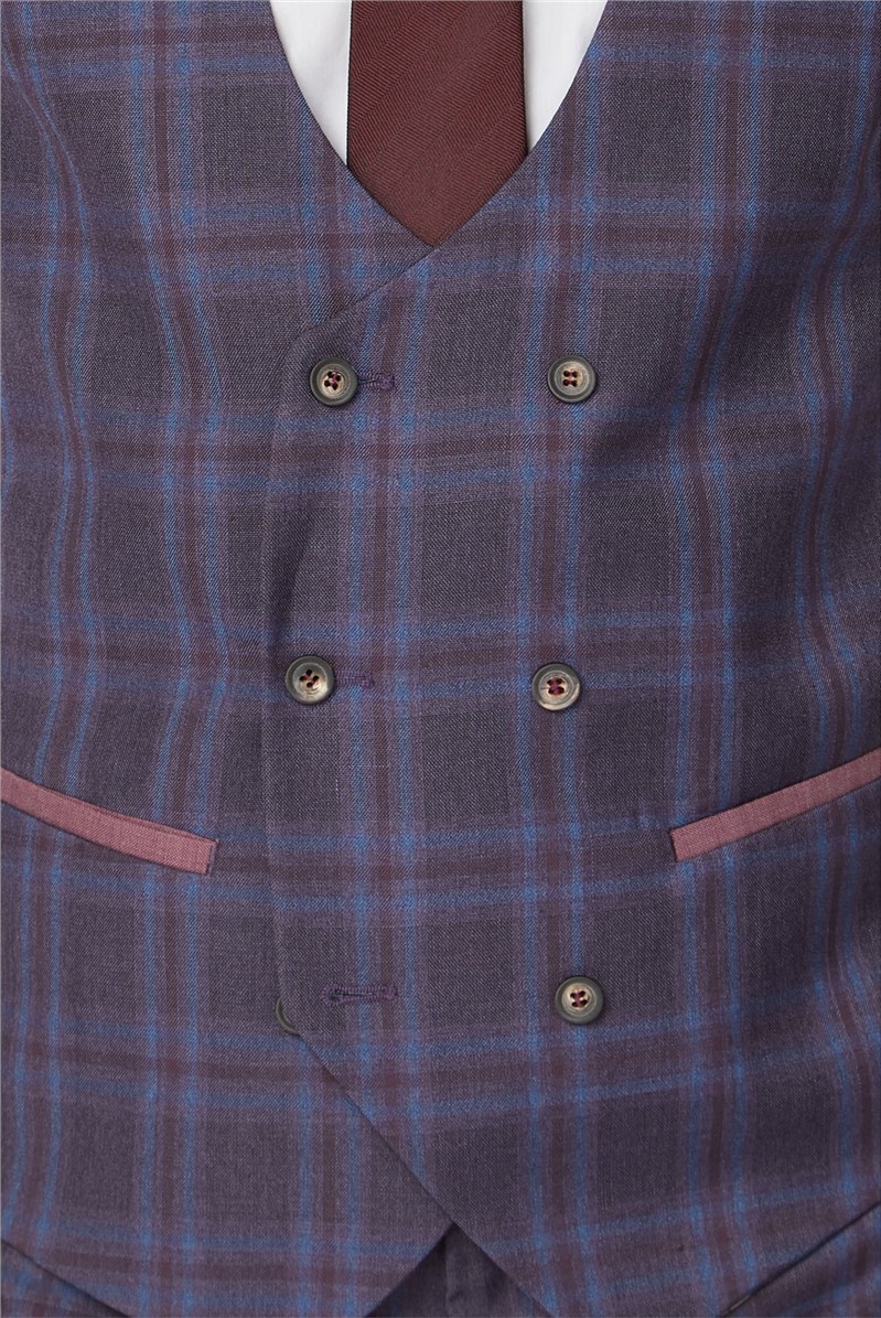  Purple Check Double Breasted Waistcoat