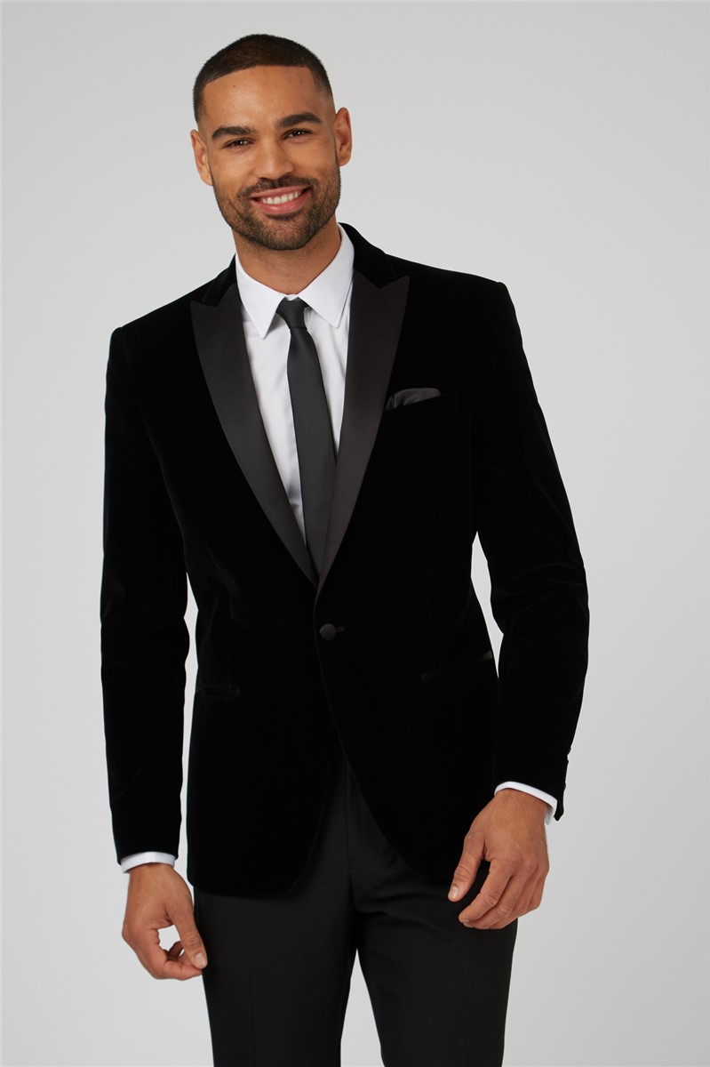 Topman skinny single breasted suit jacket in black velvet  ASOS