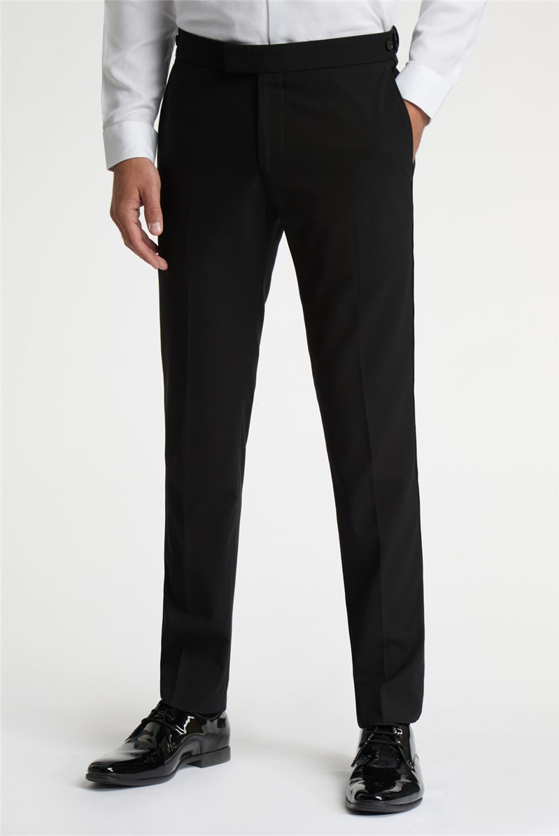  Slim Fit Black Dresswear Trousers with Satin Piping