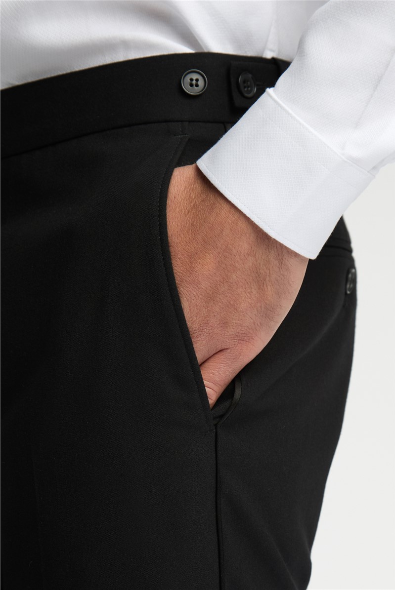  Slim Fit Black Dresswear Trousers with Satin Piping