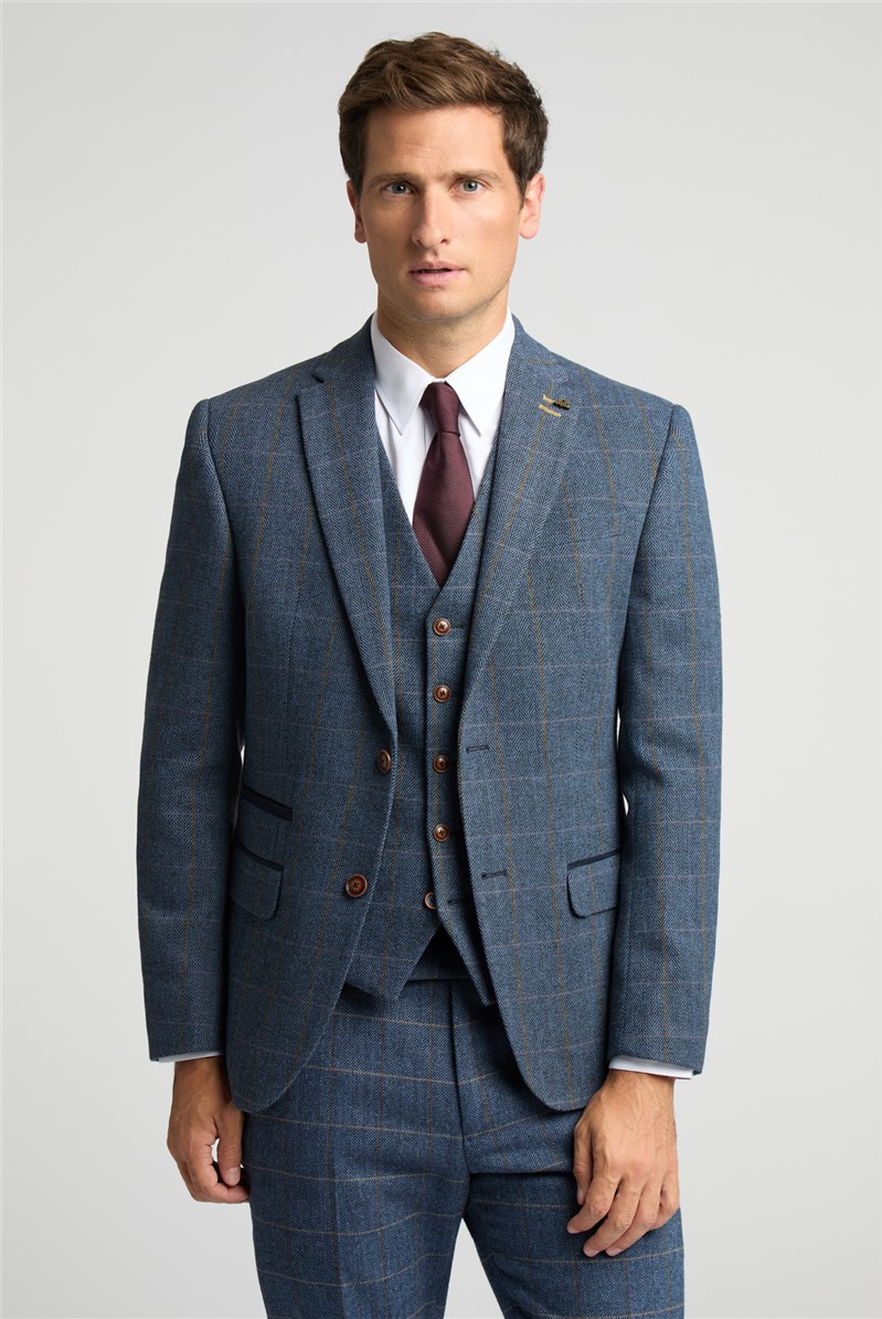  Slim Fit Lenox Denim and Tan Check Tweed Suit