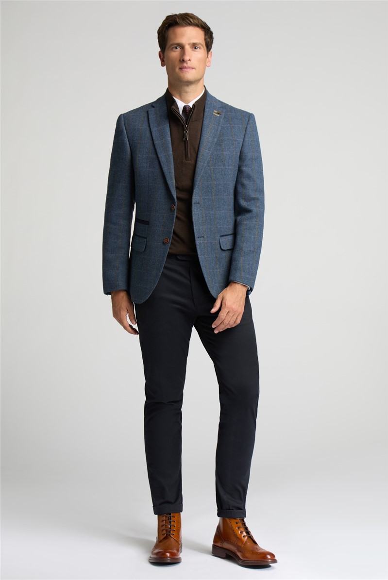  Slim Fit Lenox Denim and Tan Check Tweed Suit