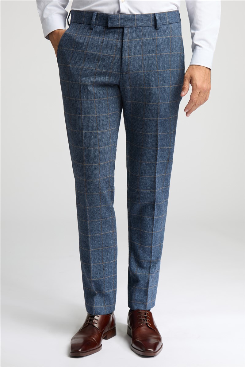  Slim Fit Lenox Denim and Tan Check Tweed Trousers