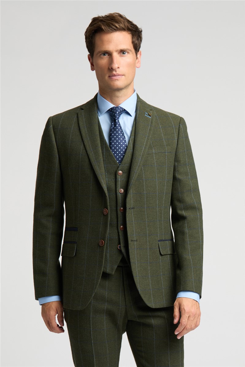  Slim Fit Hooper Green And Blue Check Tweed Suit