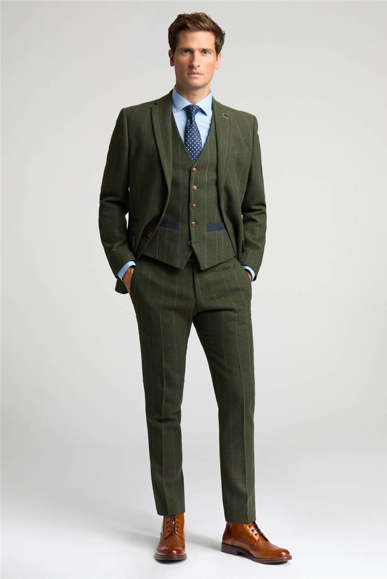  Slim Fit Hooper Green And Blue Check Tweed Suit