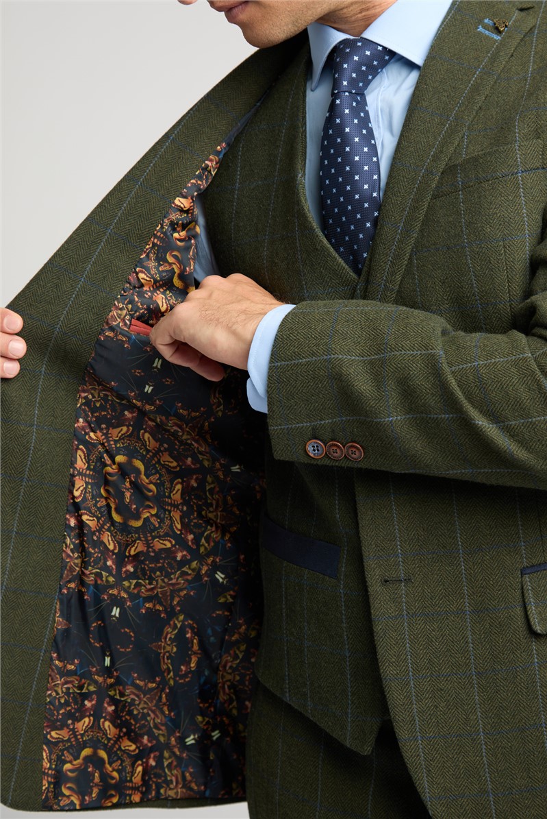  Slim Fit Hooper Green And Blue Check Tweed Suit