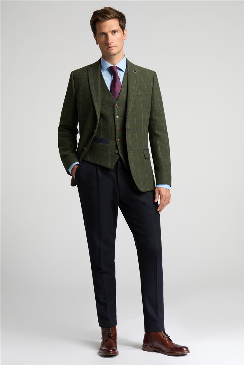  Slim Fit Hooper Green And Blue Check Tweed Trouser