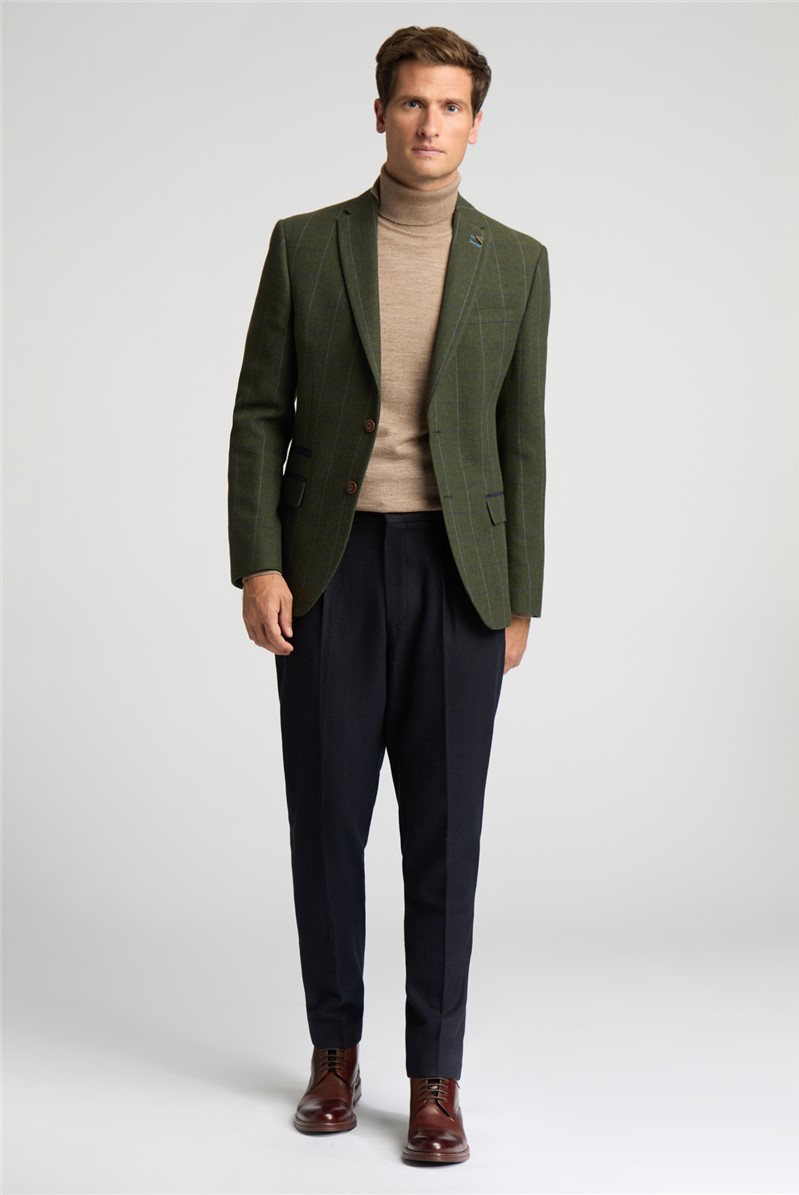  Slim Fit Hooper Green And Blue Check Tweed Suit