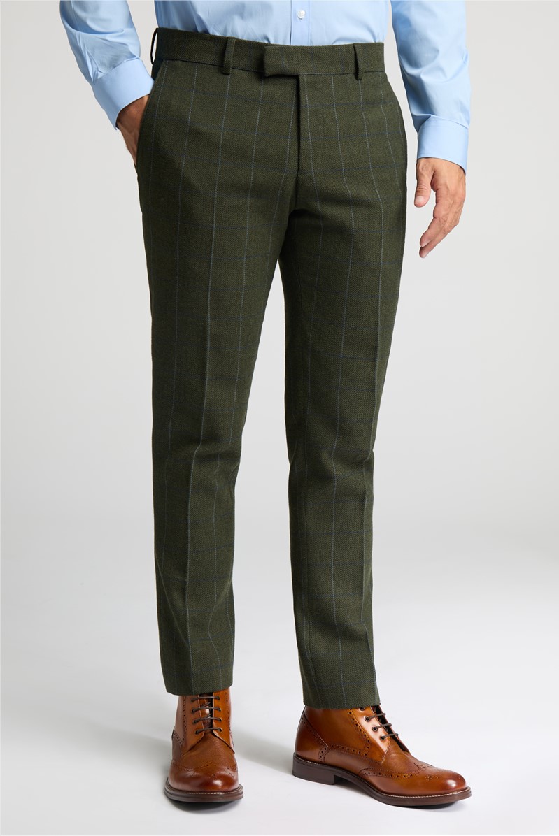  Slim Fit Hooper Green And Blue Check Tweed Suit