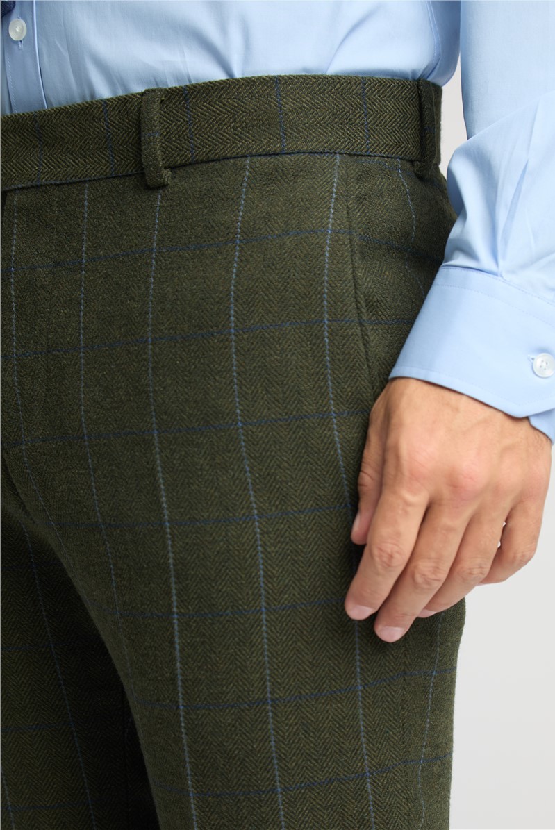  Slim Fit Hooper Green And Blue Check Tweed Trouser