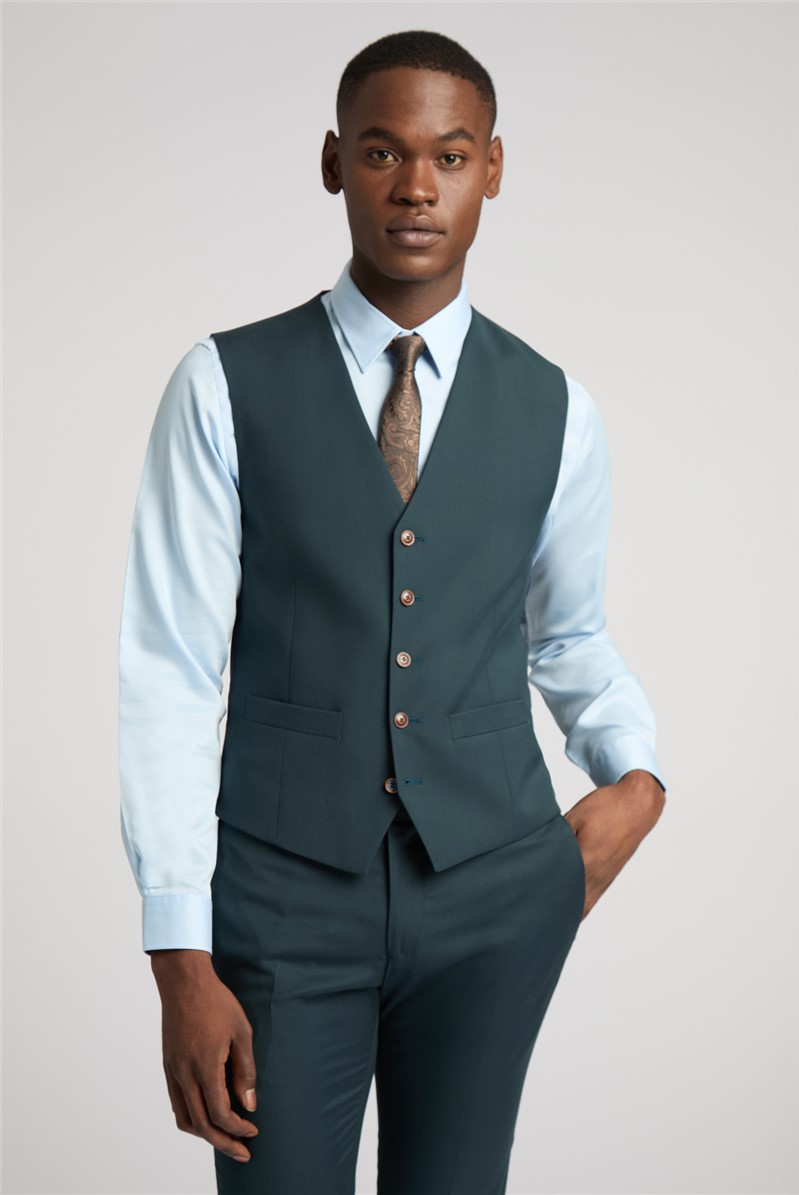  Slim Fit Bay Dark Teal Waistcoat