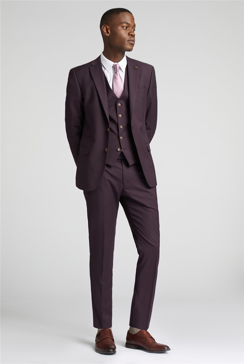  Slim Fit Bay Burgundy Waistcoat