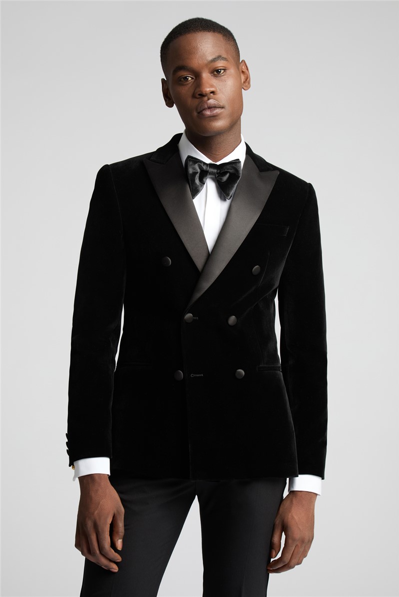  Slim Fit Black Velvet Double Breasted Suit