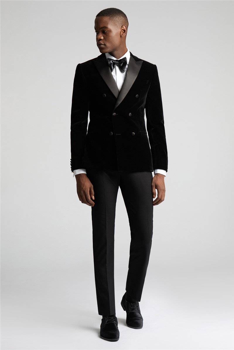  Slim Fit Black Velvet Double Breasted Suit