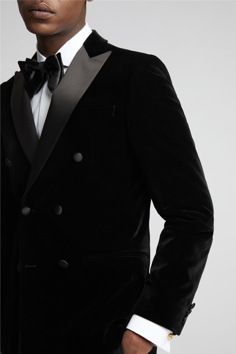  Slim Fit Black Velvet Double Breasted Suit