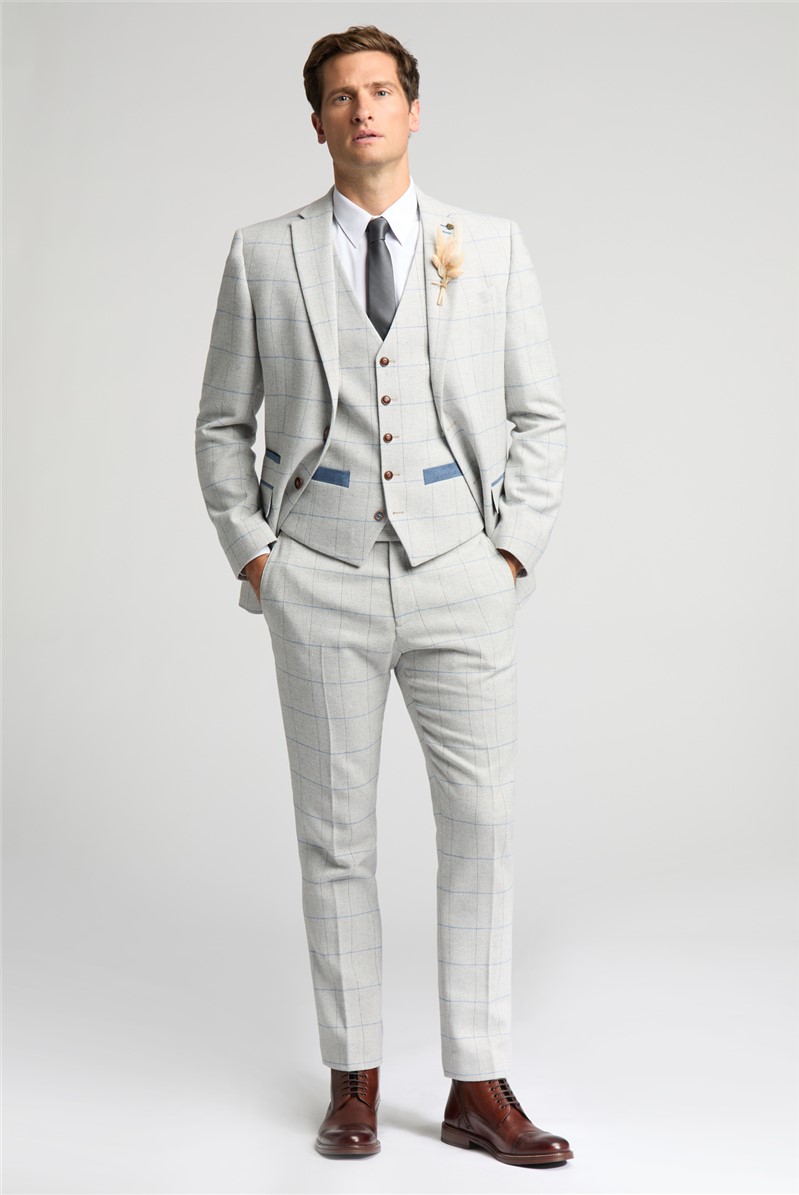  Slim Fit Powell Taupe Check Tweed Suit