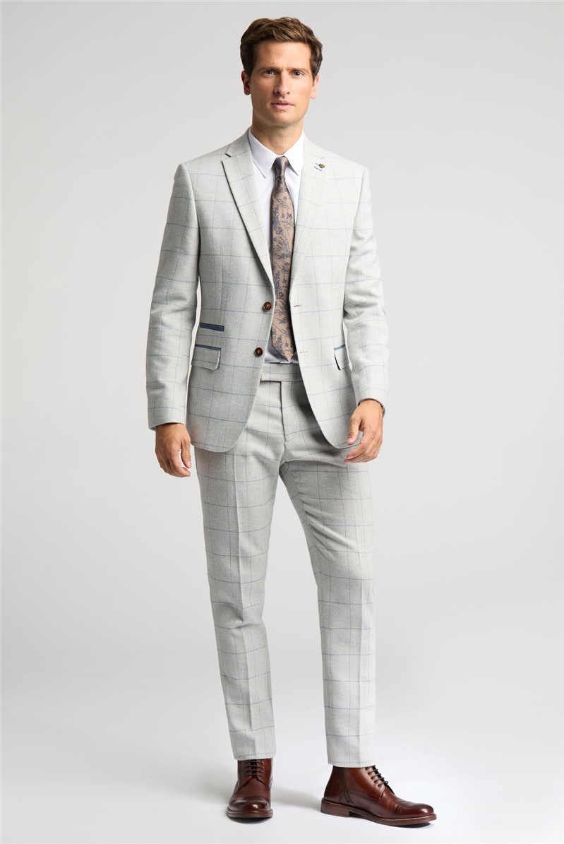  Slim Fit Powell Taupe Check Tweed Trousers