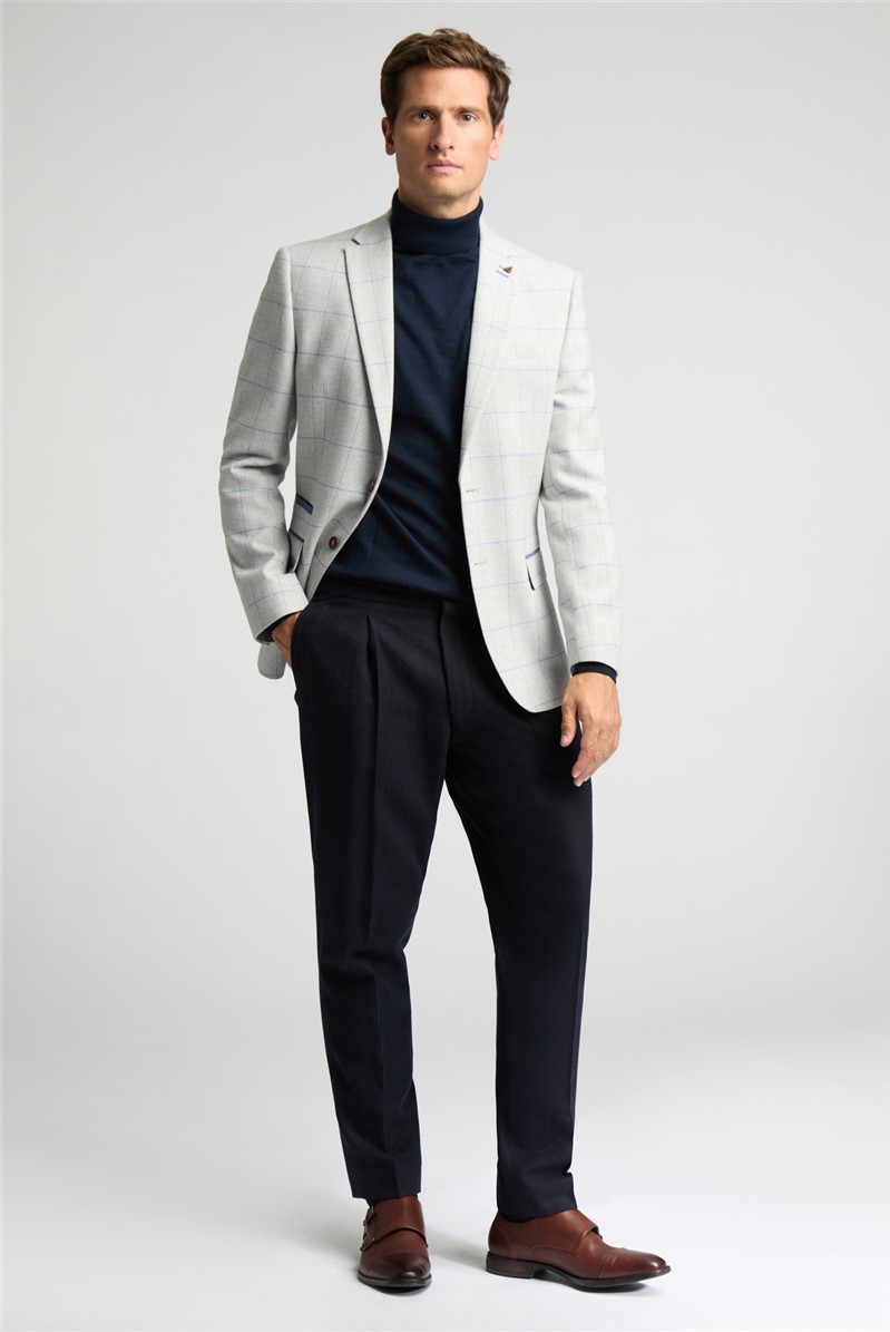  Slim Fit Powell Taupe Check Tweed Trousers