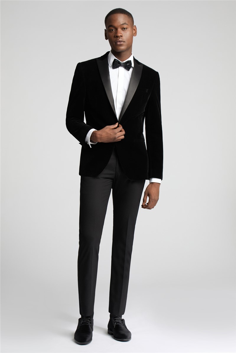  Slim Fit Black Velvet Suit