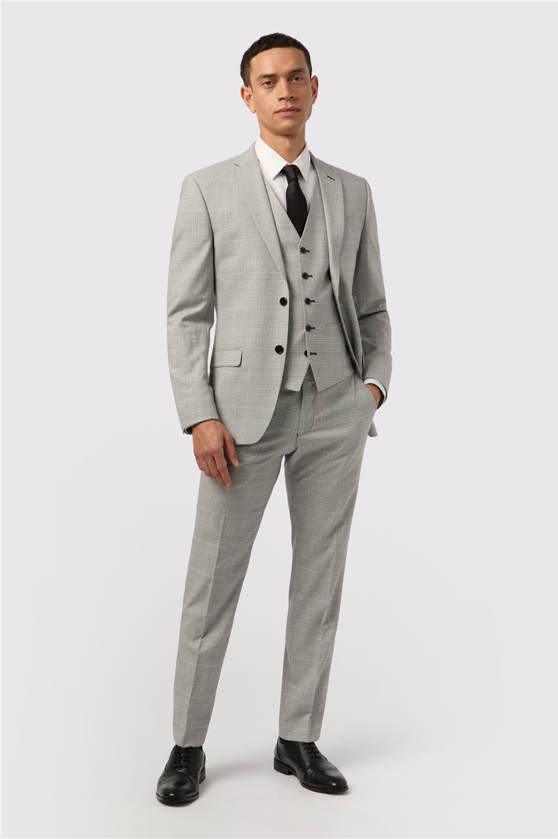  Slim Fit Grey Monochrome Check Suit