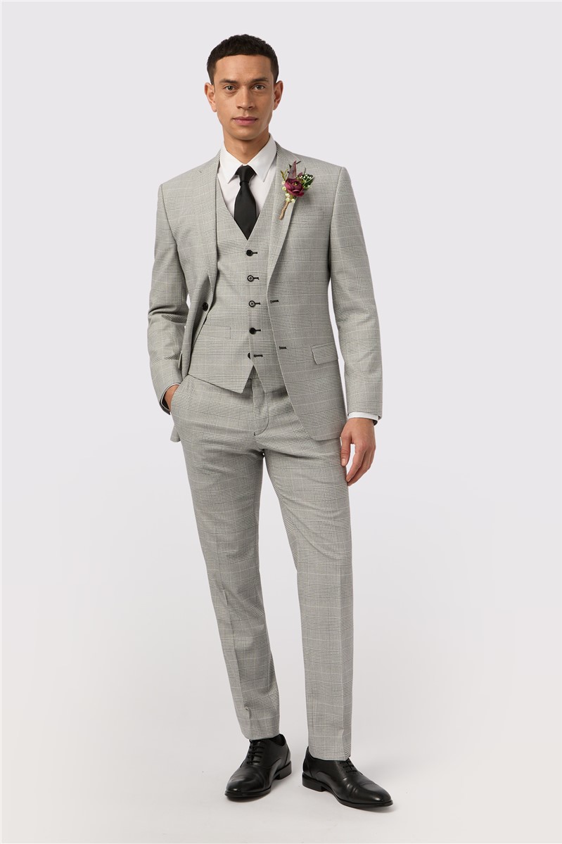  Slim Fit Grey Monochrome Check Suit