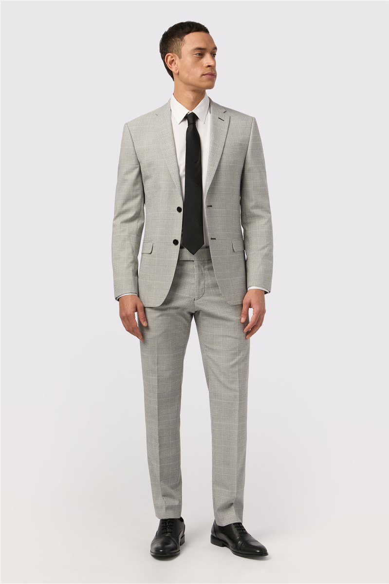  Slim Fit Grey Monochrome Check Suit