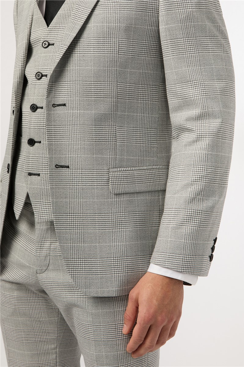  Slim Fit Grey Monochrome Check Suit