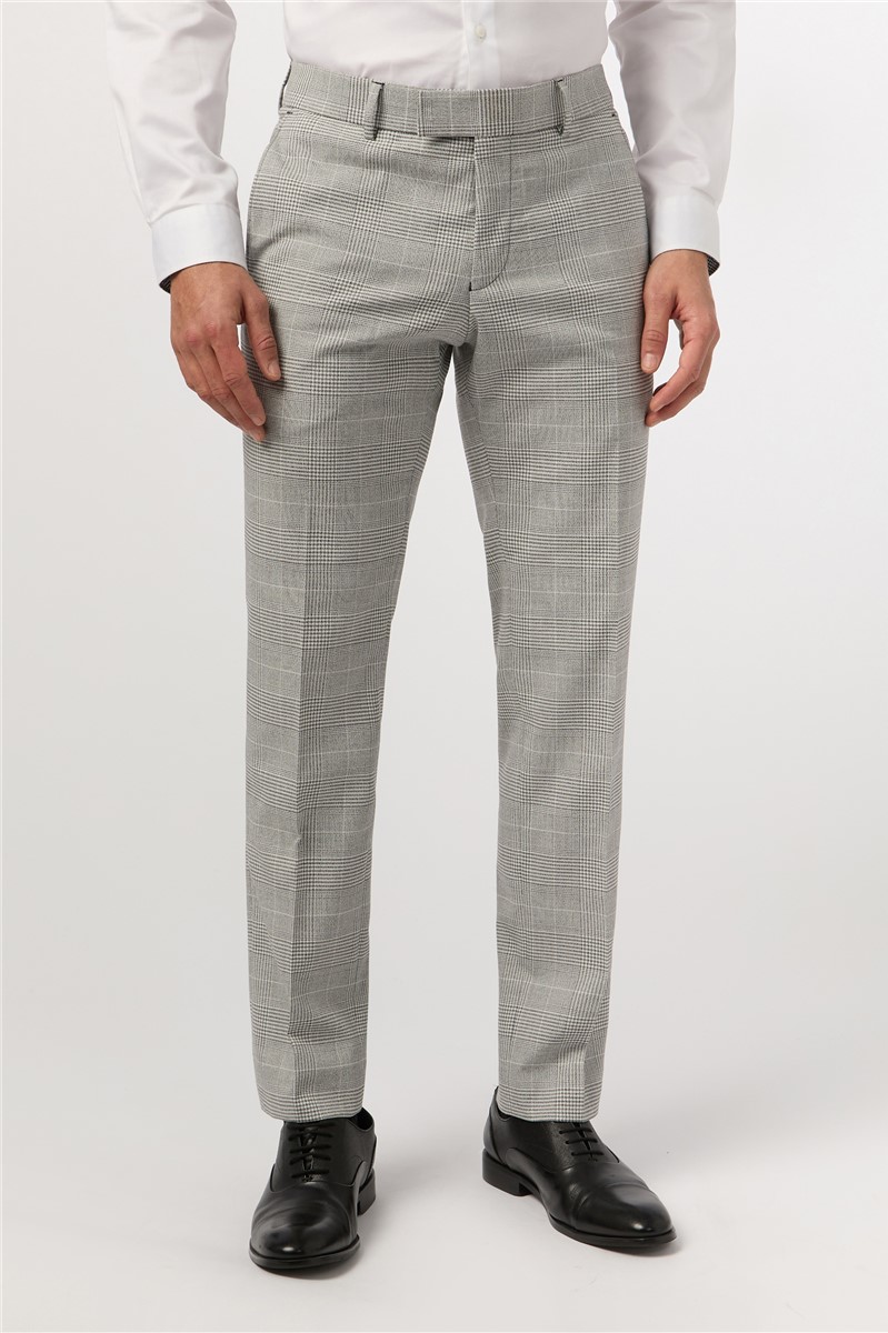  Slim Fit Grey Monochrome Check Suit