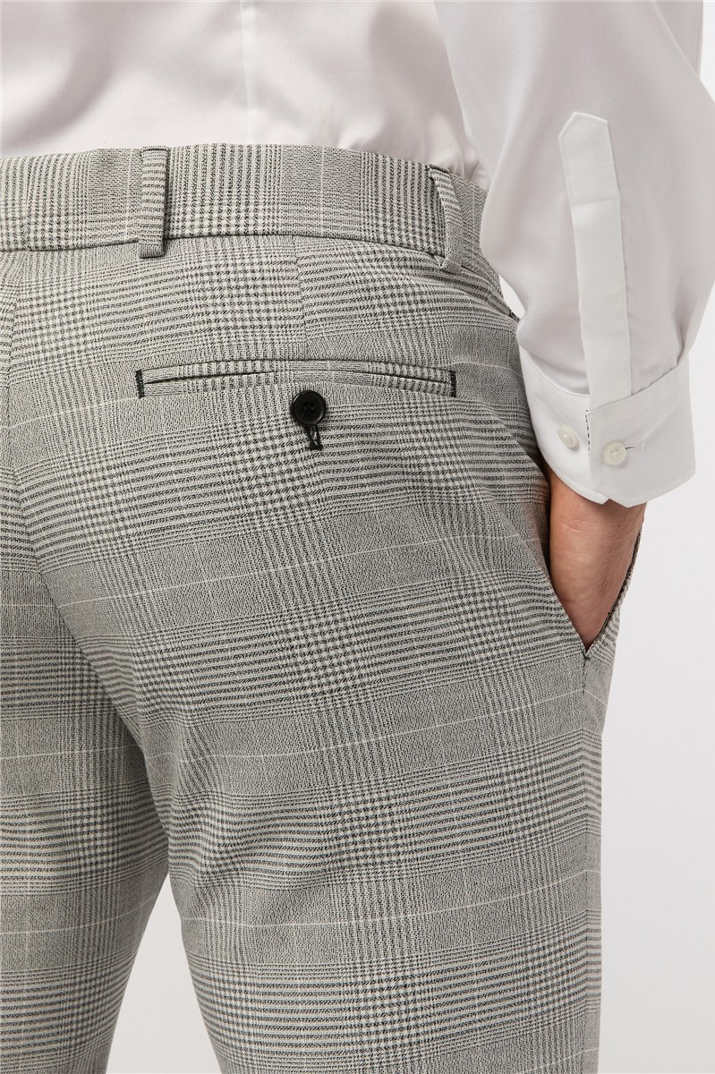  Slim Fit Grey Monochrome Check Suit