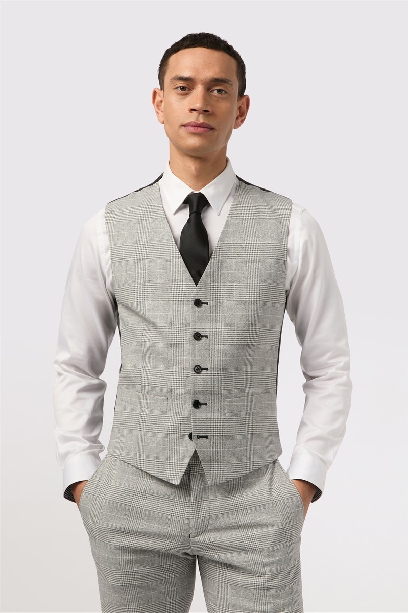  Slim Fit Grey Monochrome Check Suit