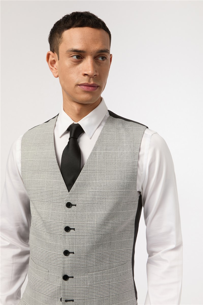  Slim Fit Grey Monochrome Check Suit