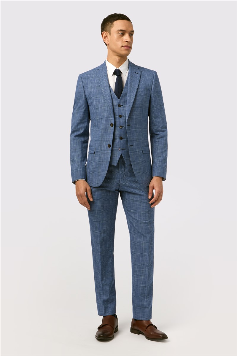  Slim Fit Blue Check Suit