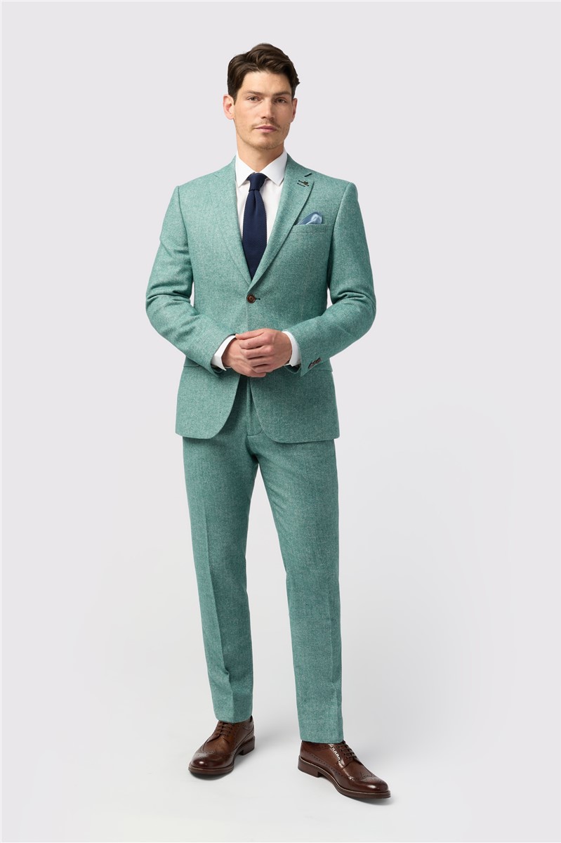  Slim Fit Green Herringbone Tweed Waistcoat