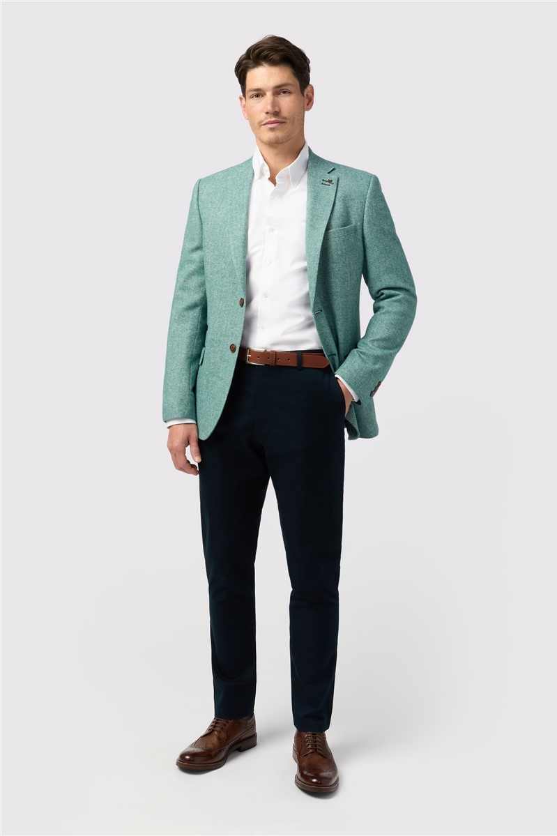  Slim Fit Green Herringbone Tweed Waistcoat