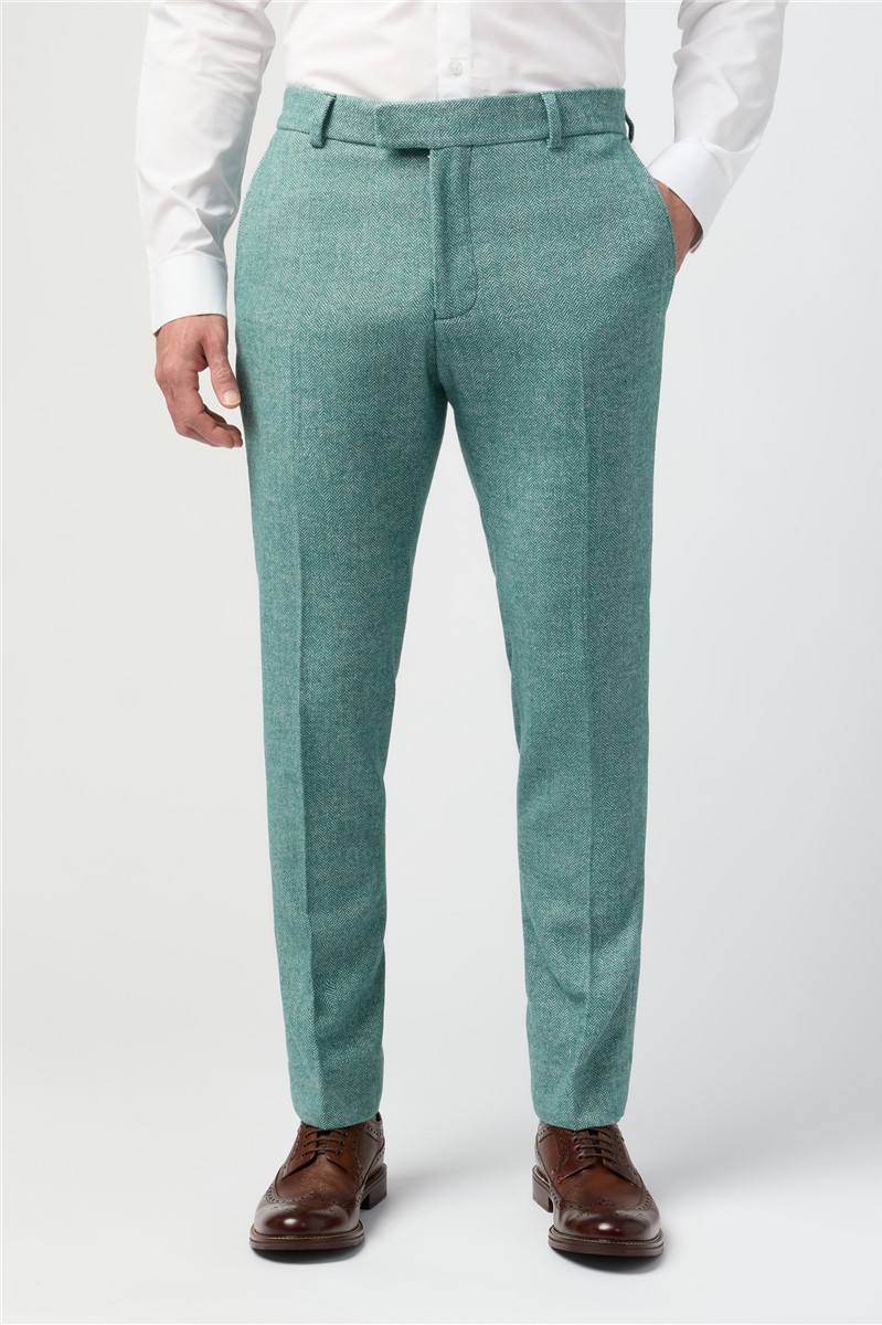  Slim Fit Green Herringbone Tweed Waistcoat