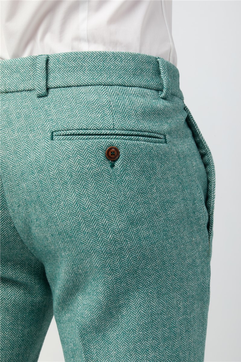  Slim Fit Green Herringbone Tweed Waistcoat