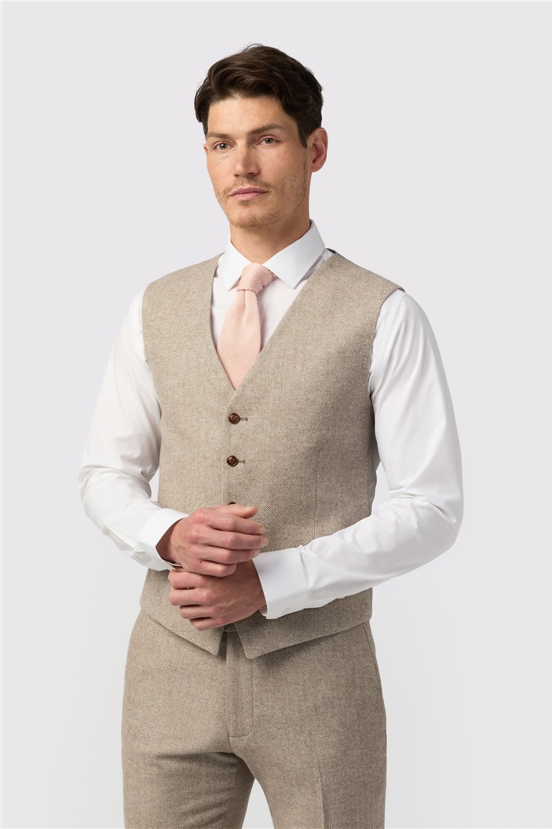  Slim Fit Taupe Tweed Waistcoat
