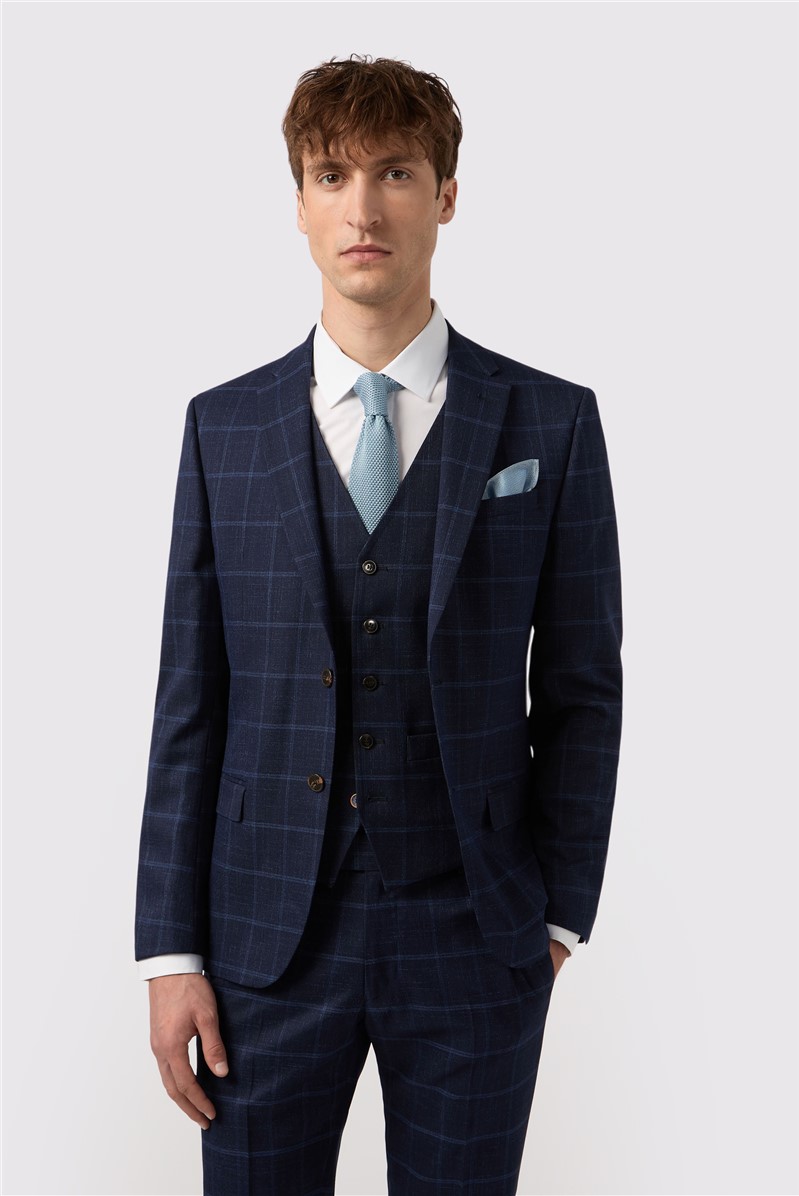  Slim Fit Blue Windowpane Check Trouser