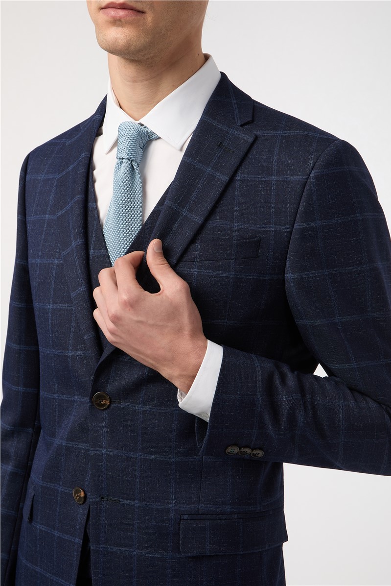  Slim Fit Blue Windowpane Check Trouser