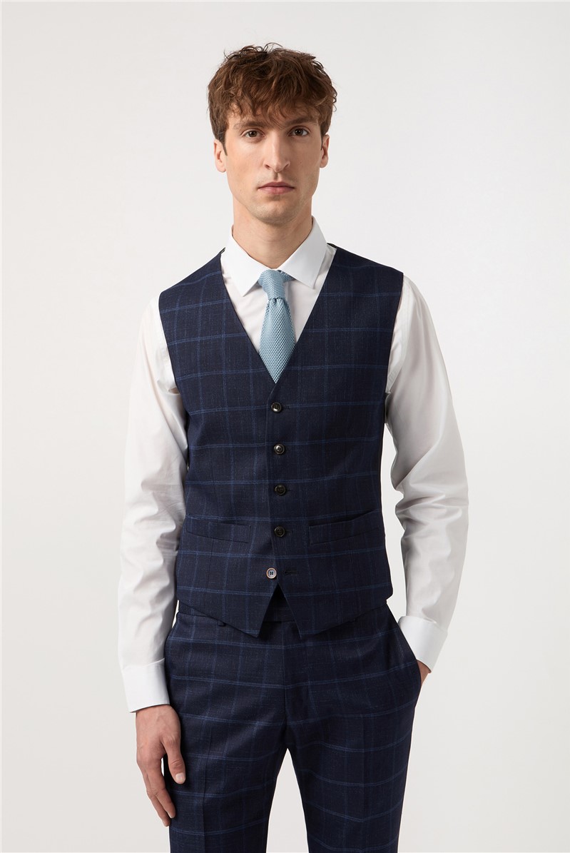  Slim Fit Blue Windowpane Check Suit