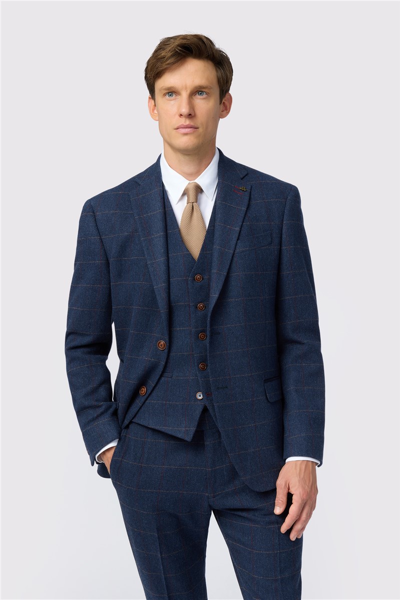  Tailored Fit Ezra Blue Check Trousers