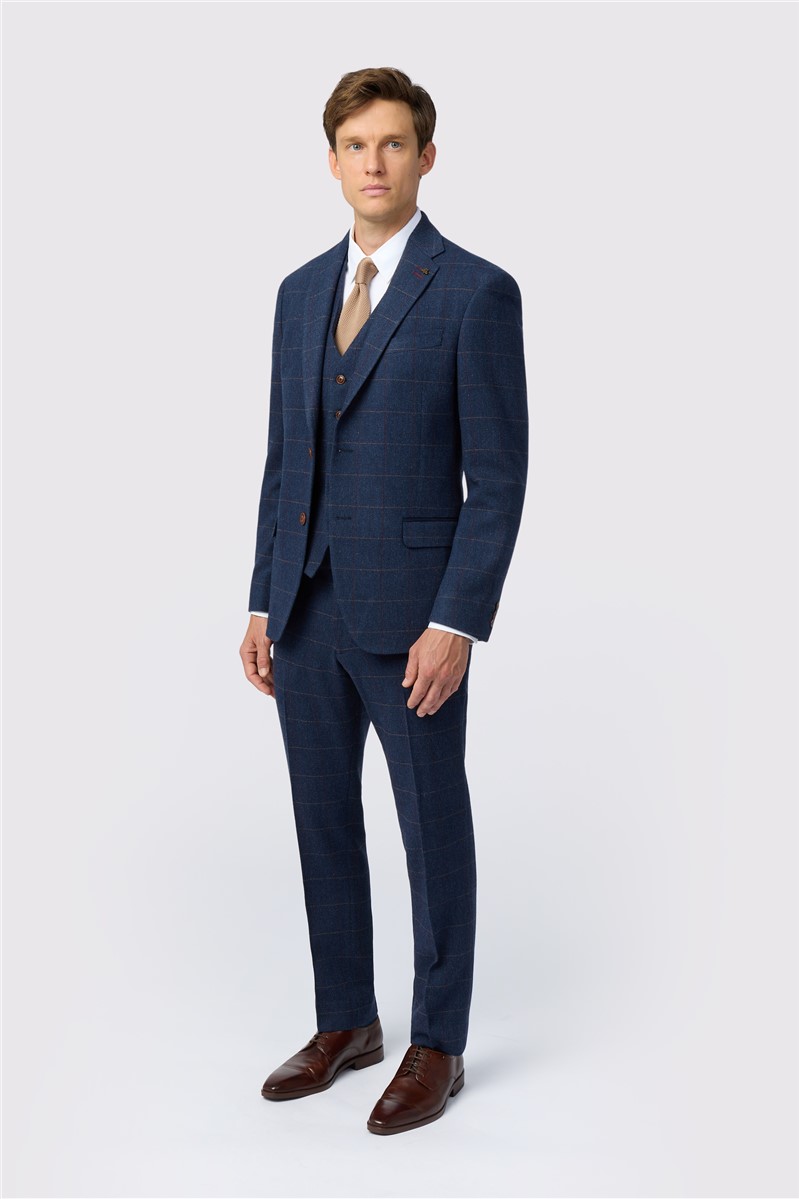  Tailored Fit Ezra Blue Check Trousers