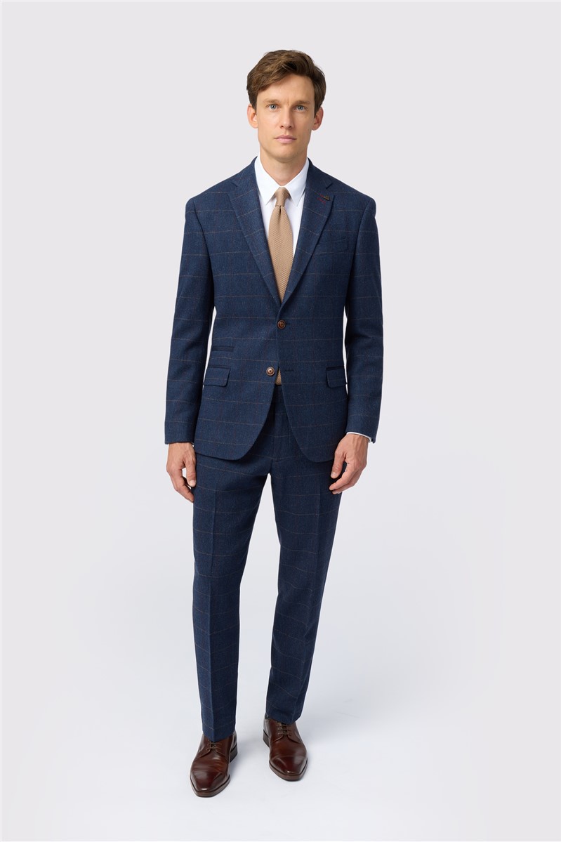  Tailored Fit Ezra Blue Check Trousers