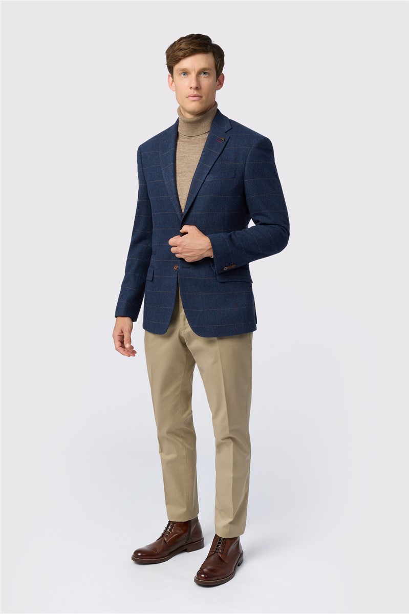  Tailored Fit Ezra Blue Check Trousers