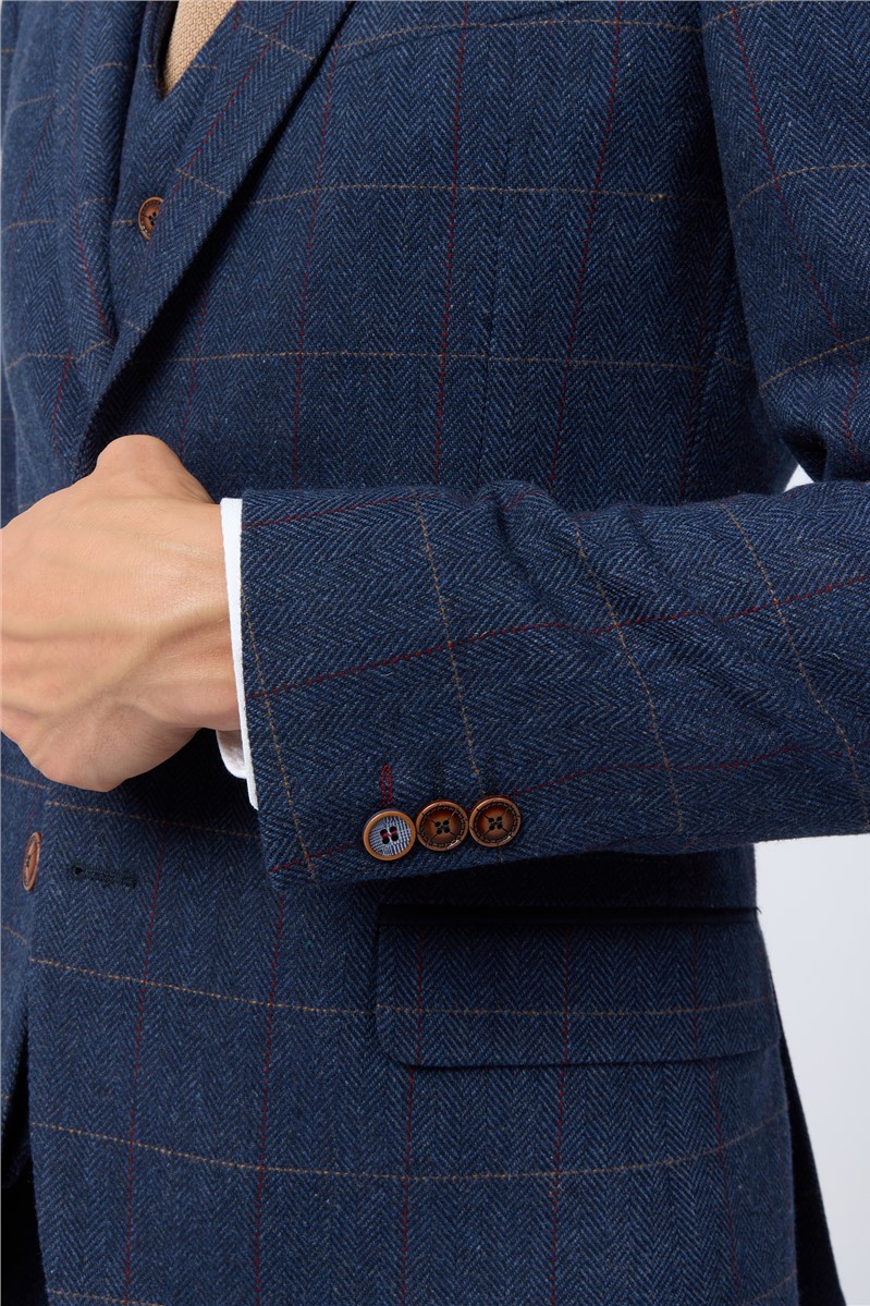  Tailored Fit Ezra Blue Check Trousers